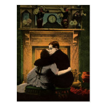 Cheminée romantique de couples vintages d'histoire cartes postales