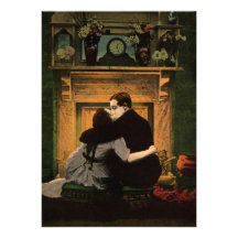 Cheminée romantique de couples vintages d'histoire invitations personnalisables