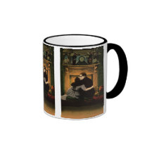 Cheminée romantique de couples vintages d'histoire tasses