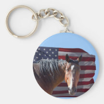 Cheval américain et drapeau quarts - patriotiques porte-clef