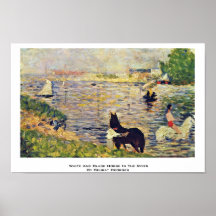 Cheval blanc et noir en rivière posters