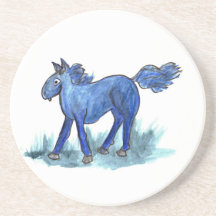 Cheval bleu - aquarelle lunatique dessous de verres