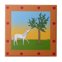 cheval et pomme carreau en céramique