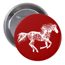 Cheval rouge et blanc de Noël de flocon de neige Badges