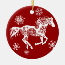 Cheval rouge et blanc de Noël de flocon de neige Décoration Pour Sapin De Noël