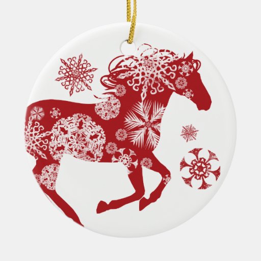 Cheval rouge et blanc de Noël de flocon de neige Ornements