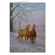 Chevaux dans la peinture à l'huile de neige par Jo Carte De Vœux