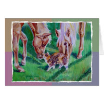 Chevaux "de mine d'O de copain" avec le chaton Cartes De Vœux