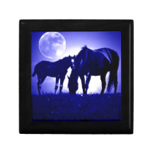 Chevaux et nuit bleue boîte à bijoux