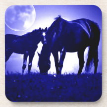 Chevaux et nuit bleue sous-bock