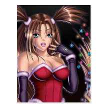 Cheveux de Noël de fille d'Anime Cartes Postales