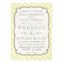 Chevron blanc et jaune vintage barre le mariage faire-parts