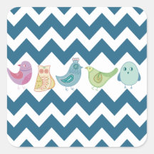 Chevron bleu barre les hiboux mignons lunatiques d stickers carrés