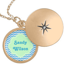 Chevron bleu, forme vert clair, monogramme pendentifs personnalisés