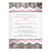 Chevron rose et douche nuptiale rustique en bois invitations