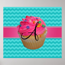 Chevrons roses de turquoise de petit gâteau de mon poster