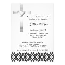 Chic Elegant Lace Baptism/Christening Cross Invite