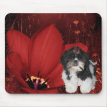 Chien de Mousepad Shih Tzu sur la fleur rouge Tapis De Souris
