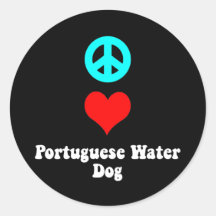Chien d'eau portugais d'amour de paix autocollants ronds