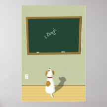 Chien regardant fixement le panneau de craie poster