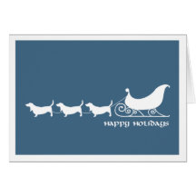 Chiens de basset tirant Sleigh de Père Noël Carte De Vœux