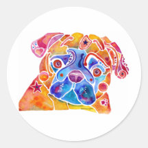 CHIENS DE CARLIN, TASSES DE CARLINS AUTOCOLLANTS