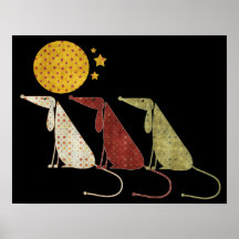 Chiens de point de polka et affiche de lune