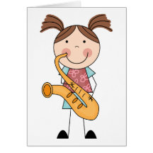 Chiffre fille de bâton avec le saxophone carte