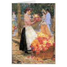 Childe Hassam - la femme vend des fleurs Cartes De Vœux