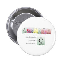 Chimie écrite avec des éléments badge avec épingle