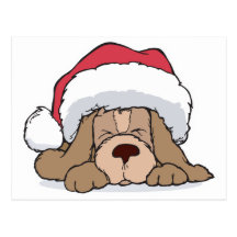 chiot mignon dans le chapeau de père Noël Cartes Postales