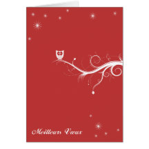 Chouette sur une branche - rouge carte de vœux