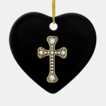 Christian Cross with "Diamond" Stones Christmas Ornaments