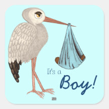 Cigogne classique 2 (bleus) (baby shower) autocollants