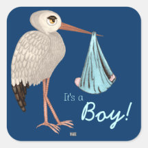Cigogne classique (bleue) (baby shower) autocollant
