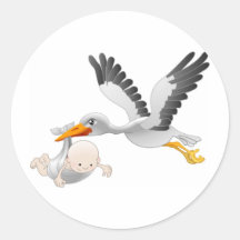 cigogne et bébé adhésifs ronds