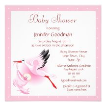 Cigogne livrant le baby shower de roses pâles faire-parts