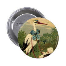 Cigogne victorienne vintage et voiture d'enfant badge