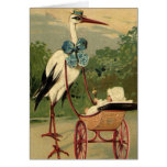 Cigogne victorienne vintage et voiture d'enfant cartes