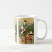 Cigogne victorienne vintage et voiture d'enfant tasses à café