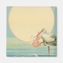 Cigogne vintage avec le bébé dans la couverture ro aimant