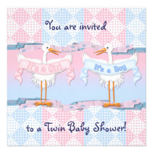 Cigognes jumelles pour le baby shower faire-part personnalisé