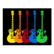 Cinq guitares électriques colorées carte postale
