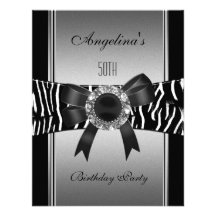 Cinquantième anniversaire de bijou noir blanc arge invitations personnalisées