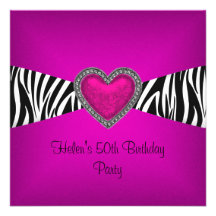 cinquantième Blanc de noir de coeur de zèbre de ro Invitations Personnalisables