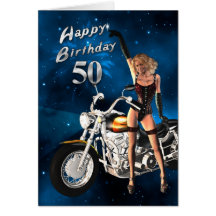cinquantième Carte d'anniversaire avec une motocyc