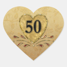 cinquantième Coeur d'or d'anniversaire Autocollants