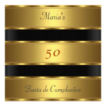 cinquantième noir Cumpleaños d'or de fête d'annive Cartons D'invitation