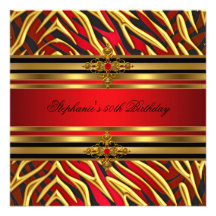 cinquantième Noir rouge d'or de zèbre de fête d'an Bristol Personnalisé