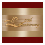 cinquantième rouge d'or d'invitation d'anniversair